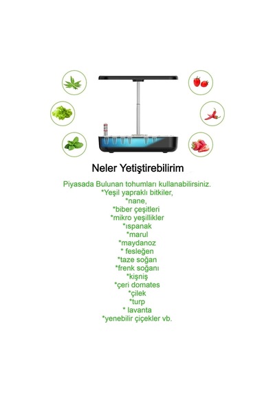 Akıllı Bahçe Doğal 4 Mevsim Topraksız Ev Bahçesi - 12 Bölmeli Bitki Sebze Yetiştirme