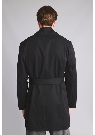 Defacto Slim Fit Astarlı Düğmeli Cepli Kemerli Mevsimlik Trençkot D5528ax26aubk27 Siyah-bk27