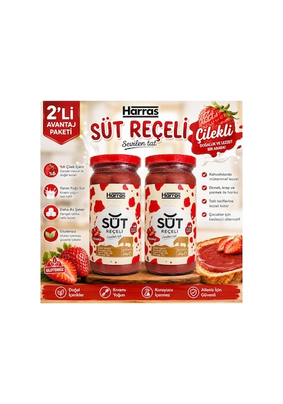 Glutensiz Çilekli Süt Reçeli 2x270 G
