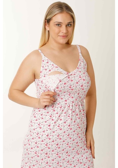 Parlingerie Hamile Lohusa Geceliği İp Askılı Kalpli Beyaz