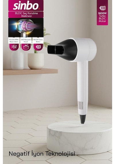 Sinbo Shd-1705 Bldc Saç Kurutma Makinesi - Beyaz 1800w Güç, 3 Isı Ayarı, Soğuk Üfleme