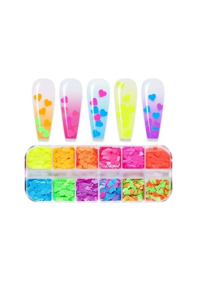 Renkli Kalpler Tırnak Süsleme Folyo Pulları Mix Nail Art