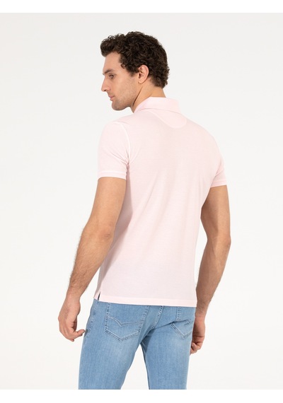 Pembe Polo Yaka Slim Fit Basic Merserize T-shirt