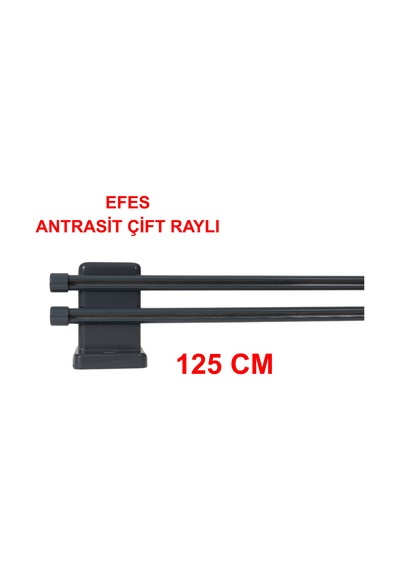 Efes Ahşap Başlıklı Alüminyum Kanallı ''çift Raylı'' Modern Rustik-antrasit 125 Cm Antrasit
