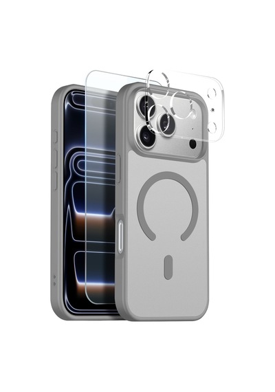 Teleplus Apple Uyumlu iPhone 17 Pro Kılıf Babet Translucent 3in1 Msafe Şarj Özellikli Kapak + Ekran Koruyucu Gri