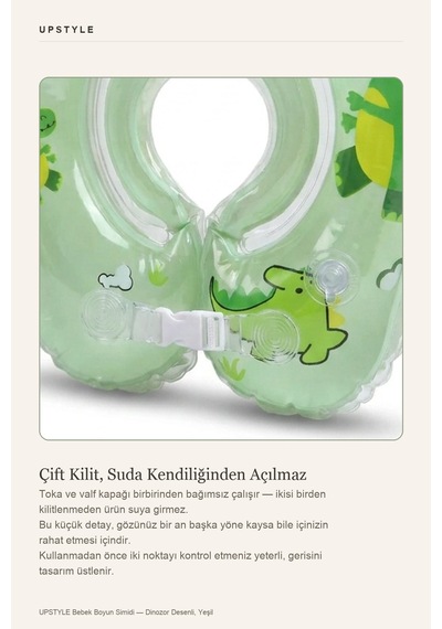 Oglo Rex Dinozor Yüzme Simidi Çift Emniyet Kilitli Anti-panik Yeşil