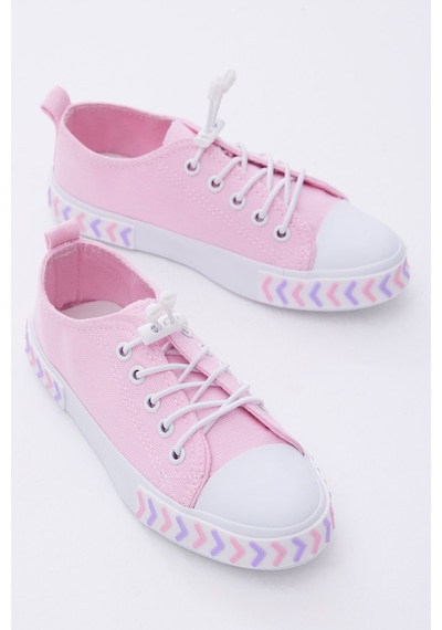 Çocuk Unisex Pembe Rahat Kalıp Ok Detaylı Lastik Bağcıklı Kumaş Spor Ayakkabı TBYSRSK005