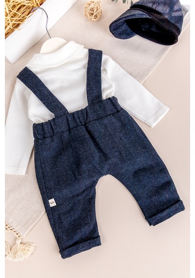 Babymod Papyonlu Kasketli Erkek Bebek Salopet Tulum Set Lacivert