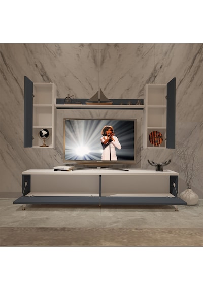 Decoraktiv Eko 7 Mdf Std Gold Tv Ünitesi Tv Sehpası Beyaz - Antrasit