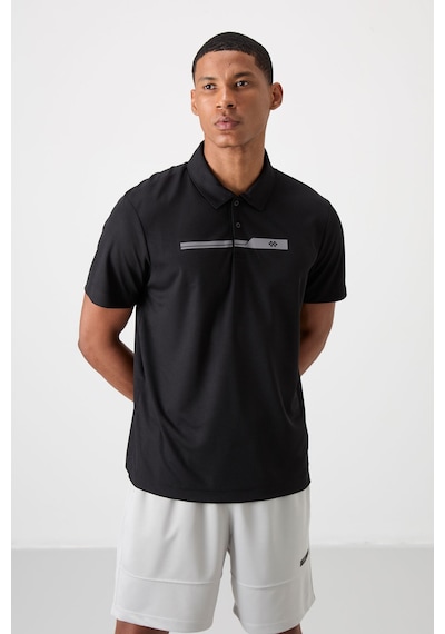 Siyah Polyester Nefes Alan Dokulu İnce Esnek Standart Fit Polo Yaka Erkek Performans T-shirt - 8839 Siyah