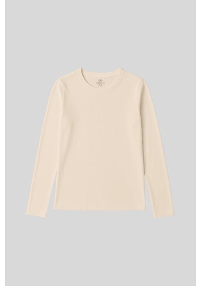 Bej O Yaka Standart Fit Uzun Kollu Basic Kadın T-shirt - 97312 Bej