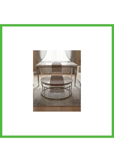 Vaveni Salon Takımı 5 Parça Dantel Masa Örtüsü Runner Seti Kahverengi Angles Model No 856 Arz