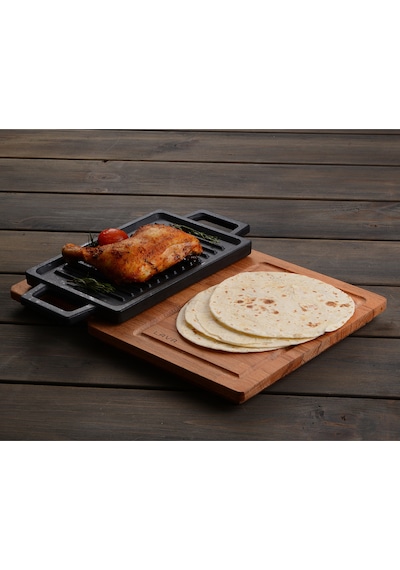 Lava Döküm Dikdörtgen Hot Plate Ahşap Altlıklı Ölçü 22x15CM.