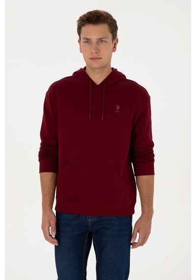 U.S. Polo Assn. Erkek Comfort Fit Kapüşonlu Bordo Basic Sweatshirt 50313746-VR014