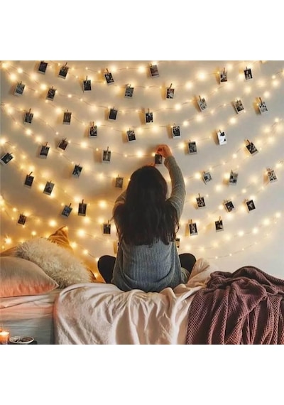 Hdmarketim Mandal Led Pilli Şerit Lamba Işık 3,40 Metre Altın Renk Şeffaf