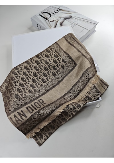 Cd Desen Kaşmir İpek Şal Silk Scarfs Hijab İthal Ürün Kahverengi