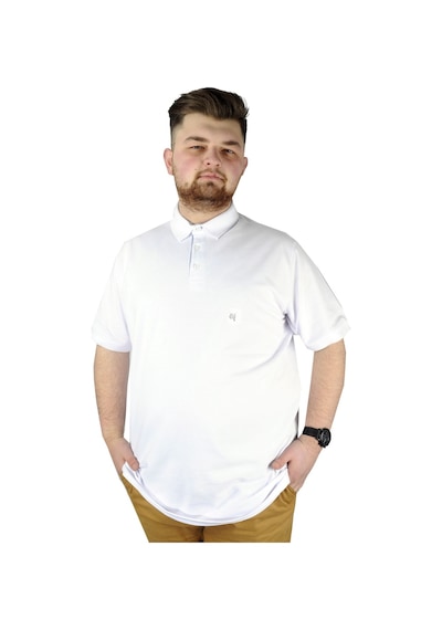 Mode Xl Battal Beden Erkek Tshirt Polo Yaka Nakışlı Klasik Pike 20553 Beyaz 001