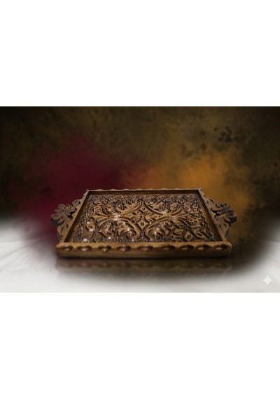 Ahşap Ceviz Oyma İşlemeli Tepsi 24x32