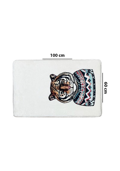 Logwe Ekru Tekli Nakışlı Banyo Paspası ,kaymaz Tabanlı 60x100cm Ekru-tekli