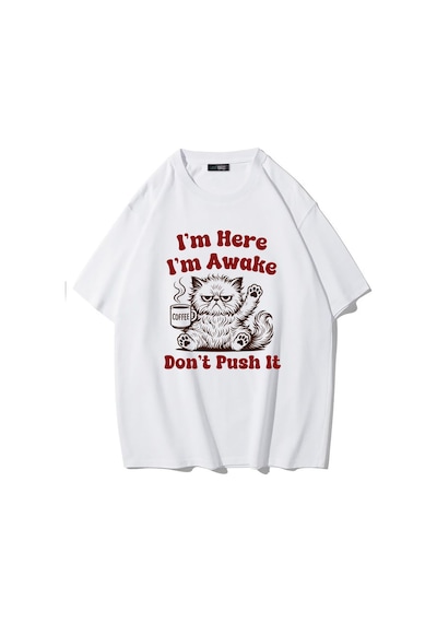 Brz Collectıon Brz Collection Unisex Oversize I'm Here I'm Awake Don't Push It T-shirt Beyaz