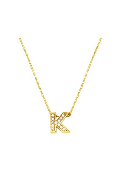 Taşlı K Harfli Minimal Harf Altın Kolye