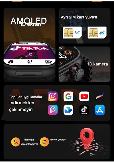 Hw Ultra 3 Call 5g Android Amoled Ekran Gps, Nfc, Kamera Yapay Zeka Destekli Akıllı Saat Btk Kayıt