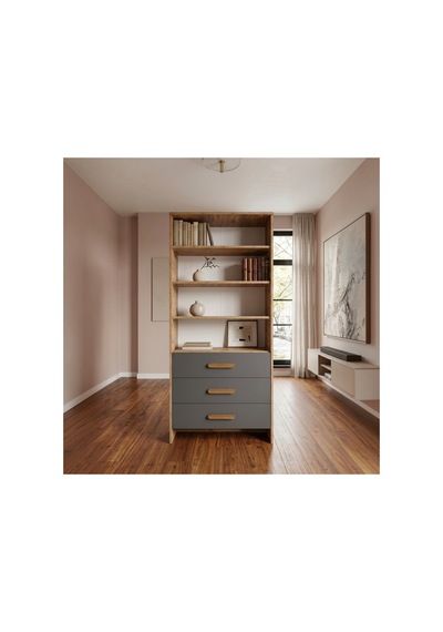3 Çekmeceli Atlantik Çam - Antrasit Kitaplık Modern Ve Çok Amaçlı Açık Raflı Dolap 80x38x182 Cm Atlantik Çam - Antrasit - 935214325 Atlantik Çam - Antrasit