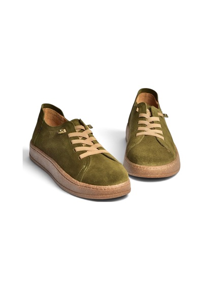Fox Shoes V999060502 Haki Hakiki Deri Süet Kadın Spor Ayakkabı Sneakers