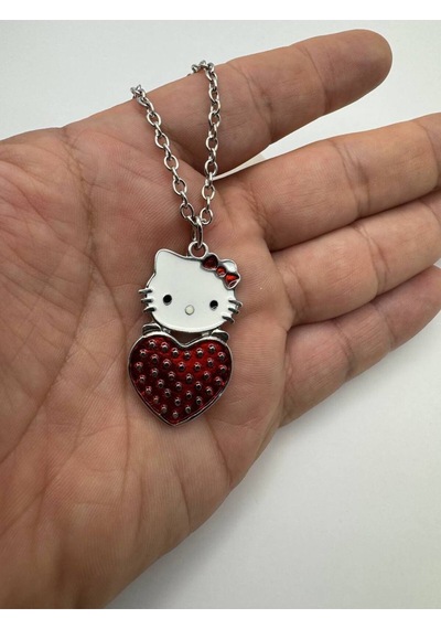 Hello Kitty Kalpli Kırmızı Figürlü Kolye 60 Cm Zincirli Sevimli Karakter Takısı Çok renkli