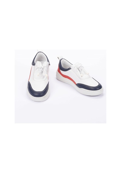 Twoegoist Kadın Hakiki Deri Spor Ayakkabı / Sneakers Beyaz - Lacivert - Kırmızı