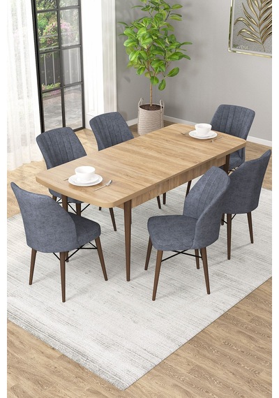 Arel Meşe 80x132 Açılabilir Mdf Masa Yemek Odası Takımı, Mutfak Takımı 6 Adet Sandalye Meşe Masa - 6 Füme - Meşe Ayak Arel Meşe 80x132 Açılabilir Mdf Masa Yemek Odası Takımı, Mutfak Takımı 6 Adet Sandalye Meşe Masa - 6 Füme - Meşe Ayak