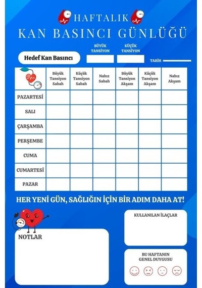 Tansiyon Ölçüm Takip Çizelgesi Defteri A Kalite Özel Tasarım 6 Aylık A6 Boyut Sarı