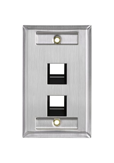 Leviton 43081-1l2 2 Bağlantı Noktalı Paslanmaz Çelik Quickport Kimlik Pencereli Tek Yuvalı Duvar Plakası