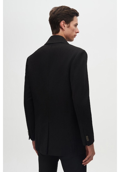 D's Damat Ds Damat Regular Fit Siyah Kruvaze Denizci Metal Düğme Detaylı Kaşe Kaban 1hf08ort10005 001
