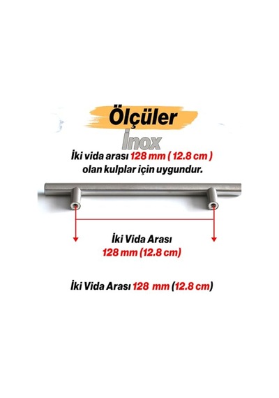 Taşlı Lama Kulp 128mm Inoks 2 Adet