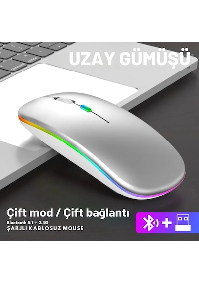 Shopy Tech Çift Mod Kablosuz Mouse Bluetooth 5.2 + 2.4g Şarjlı Sessiz Tıklama Rgb Işıklı 500 Mah Gü Diğer