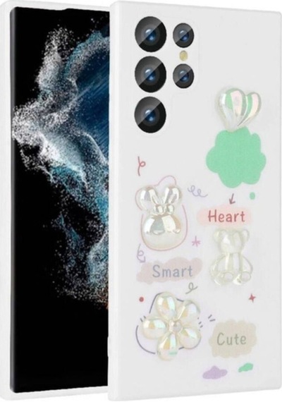 Galaxy S22 Ultra Kılıf Kabartma Figürlü Parlak Zore Toys Silikon Kapak Beyaz