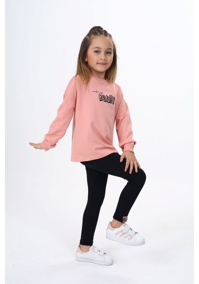 Toontoy Kids Toontoy Kız Çocuk 2'li Takım Baskılı Bisiklet Yaka Sweatshirt & Basic Düz Tayt Mercan Toontoy Kids Toontoy Kız Çocuk 2'li Takım Baskılı Bisiklet Yaka Sweatshirt & Basic Düz Tayt Mercan