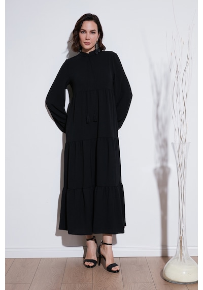 Lela Modest Regular Fit Dik Yaka Uzun Bayan Elbise 611El545 Siyah Lela Modest Regular Fit Dik Yaka Uzun Bayan Elbise 611El545 Siyah