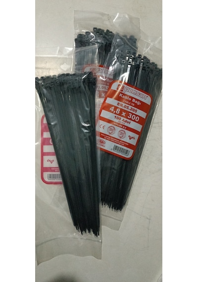 Pemsan 4.8x300 Plastik Cırt Kelepçe Kablo Bağı Siyah 100'lu Paket