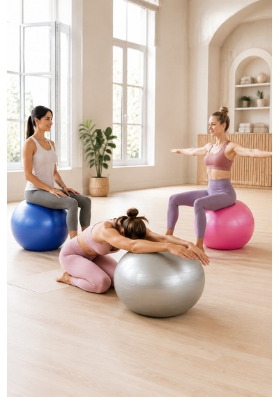 3 Lü Set 65 Cm Pilates Topu Ve Şişirme Pompası Mavi Gri Pembe Fitness Yoga Denge Egzersiz Topu Çok Renkli