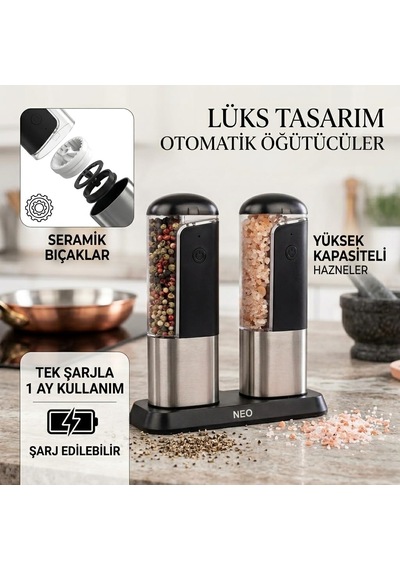 Şarjlı Stantlı Karabiber, Tuz Öğütücü, Şarjlı Otomatik Tuz Öğütücü, 5 Kademe Ayarlı Baharat Değirmeni, Diğer