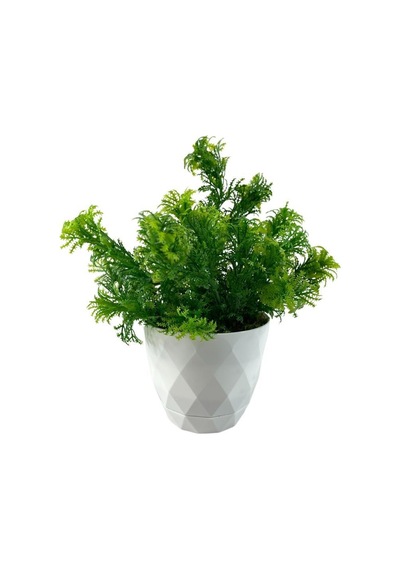 Yapay Çiçek Beyaz Saksıda Fesleğen Dekoratif Masa Çiçeği 25Cm