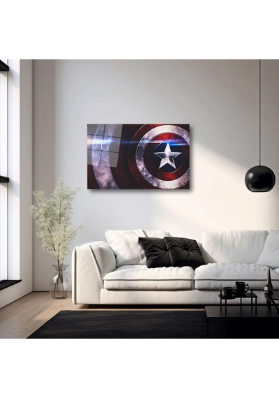 Kaptan Amerika Kalkanı Cam Tablo Sinematik Dekor 35x50 Cm