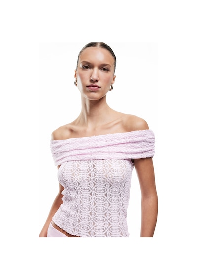 Koton Yarı Transparan Kolsuz Slim Fit Madonna Yaka Dantel Bluz Pembe 5sak10575ek Gül