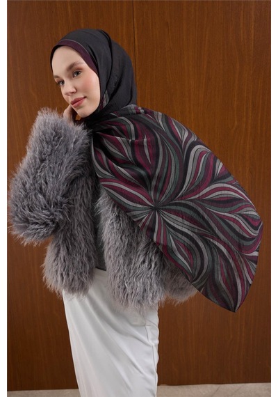 Silk Home Viskon Karışımlı Mayda Şal Antrasit Zemin Çok Renkli Desenli Tok Duruşlu 190x70