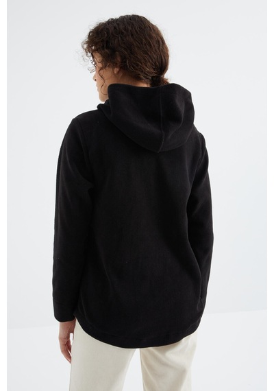 Tommy Life Siyah Kapüşonlu Fermuarlı Rahat Form Kadın Polar Sweatshirt - 97233 Siyah