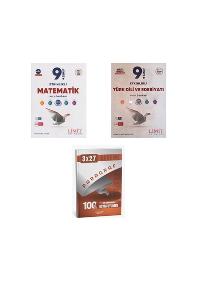 2027 Limit 9. Sınıf Matematik + Edebiyat Türk Dili Ve Edebiyatı Soru + Anla Kazan Paragraf Deneme 3'lü Set