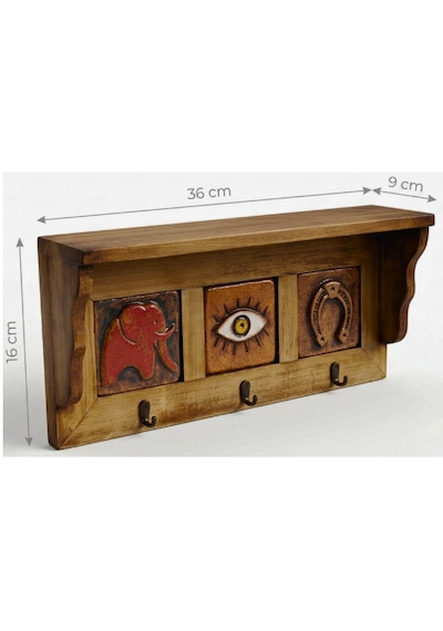 Portmanto Duvar Askılığı, Şans Spiritüel Temalı Elbise, Havlu, Bornoz Askısı, 16x36x9 Cm Ahşap