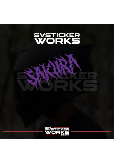 Sakura Yazılı Kask Sticker Tüm Kasklar Uyumlu Tek Yön 1 Adet Mor